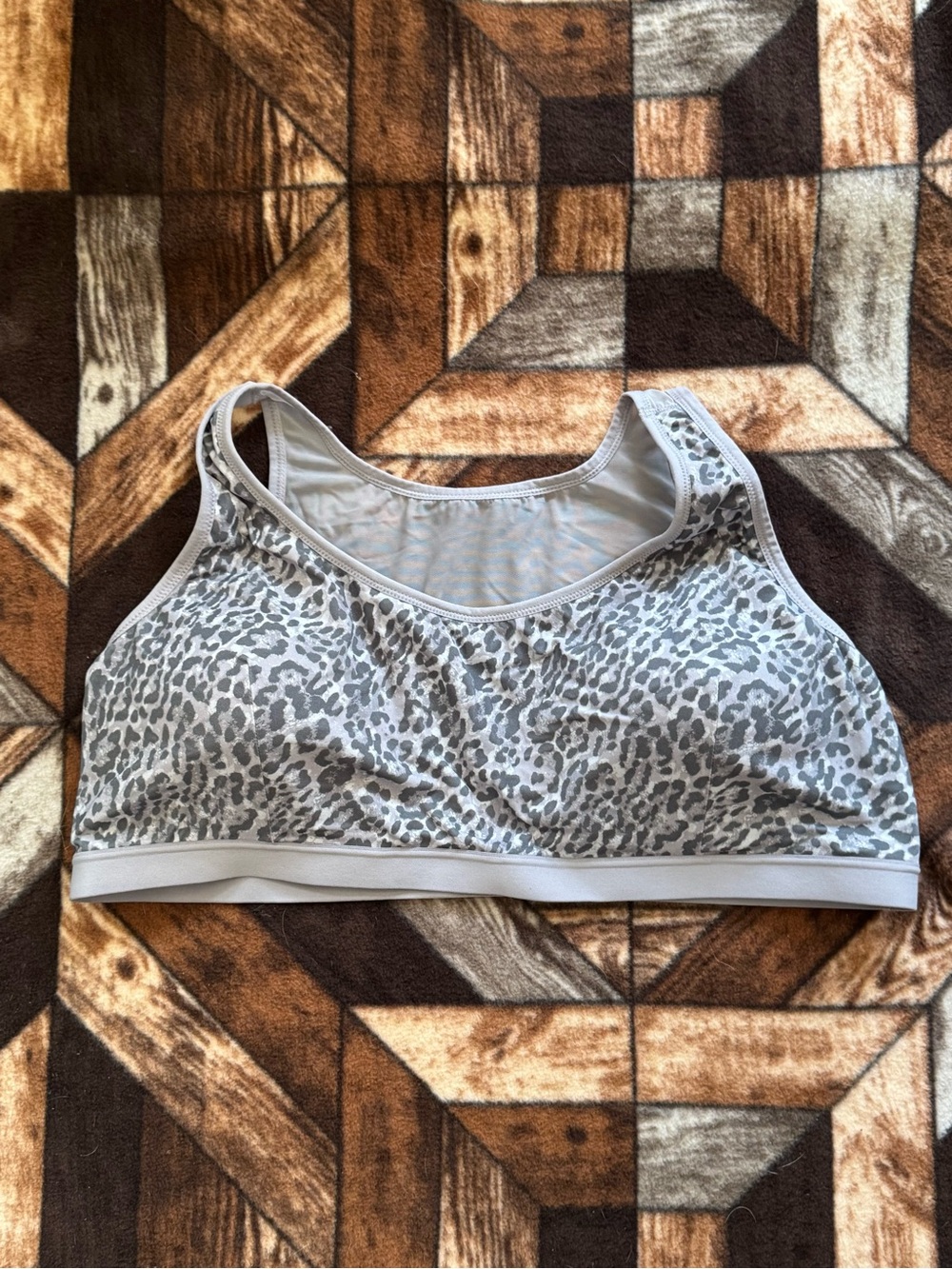 AnyBody Light Gray Leopard-Print Sports Bralette